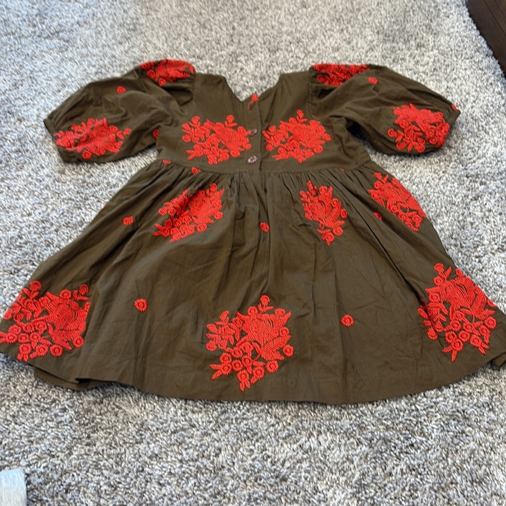 EUC Pink Chicken Girls Brooke Dress in Dark Olive Embroidery Sz 4y - Picture 7 of 8